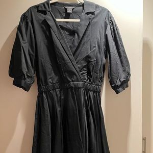 Notch Collar Puff Sleeve A-Line Dress